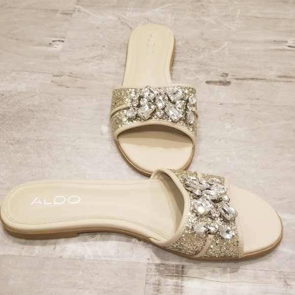💕ALDO💕 Brodkin Jewel Slide Slipper Sandal Flats Silver 8 NEW IN BOX - Picture 4 of 8
